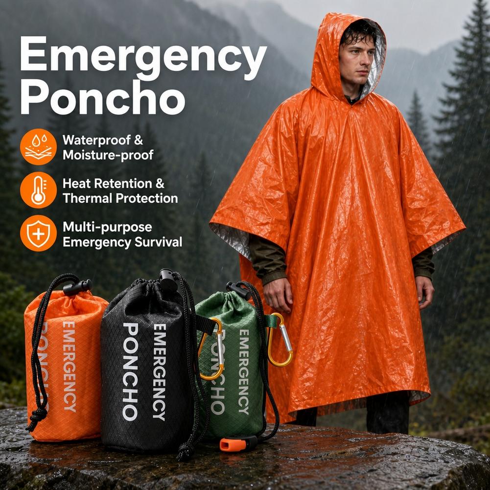 Camping Rain Poncho - Portable Emergency Rain Poncho Kit Waterproof