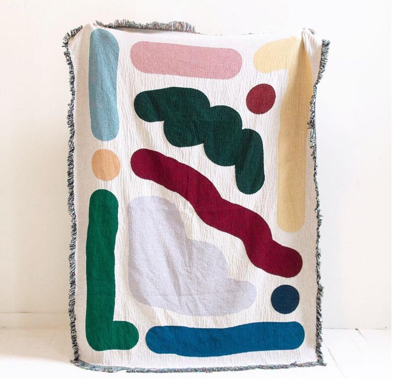 Outdoor Camping Rugs - Colored Lines Cotton Travel Camping Blanket