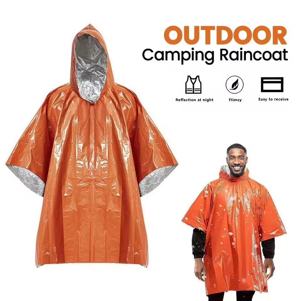 Camping Rain Poncho - 1Pc/2Pcs Emergency Rain Poncho Thermal Blanket