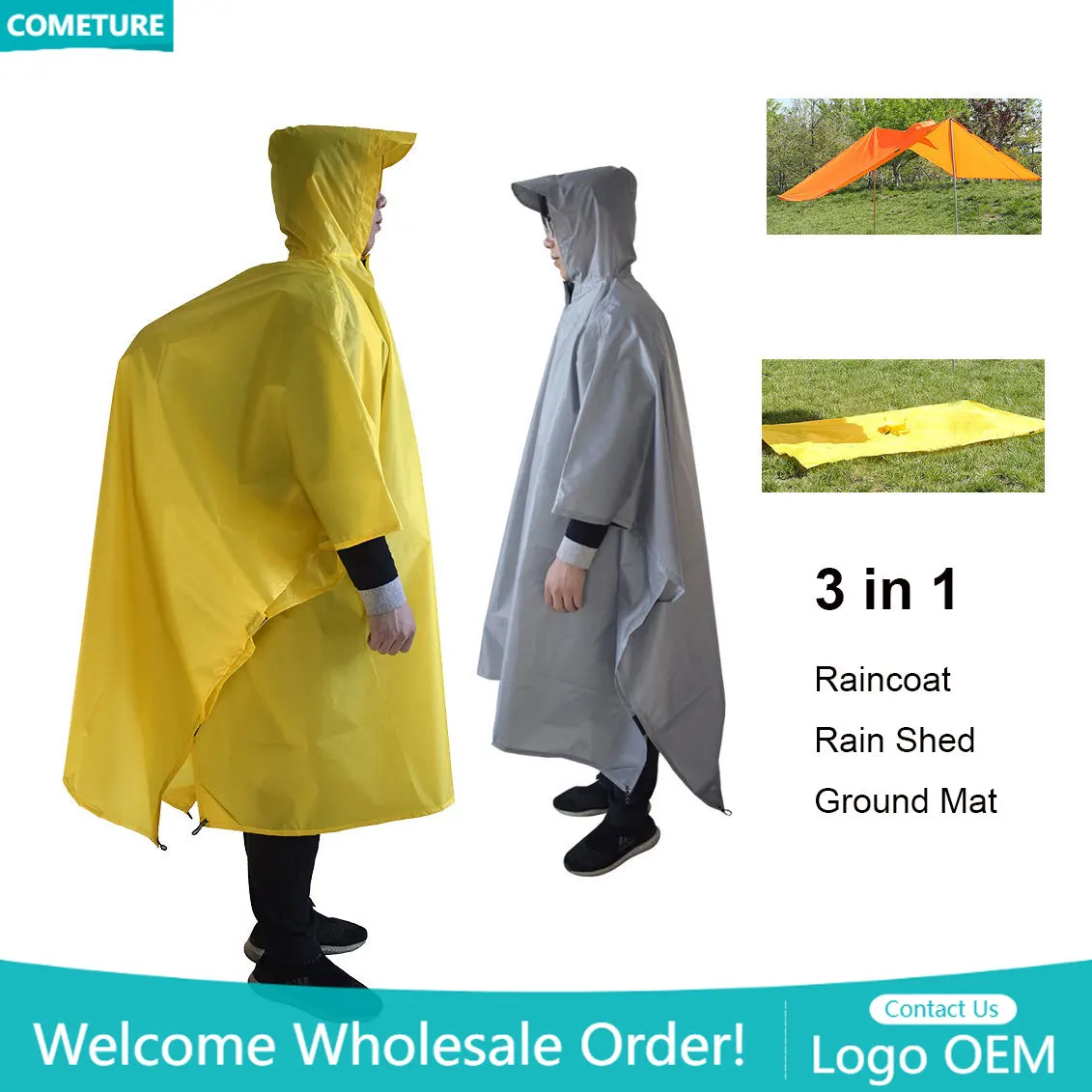 Camping Rain Poncho - Raincoat 3 In 1 Hiking Poncho
