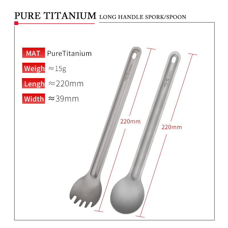 TiTo Titanium Spork Spoon Long - Outdoor Camping Dining Set 评论和价格