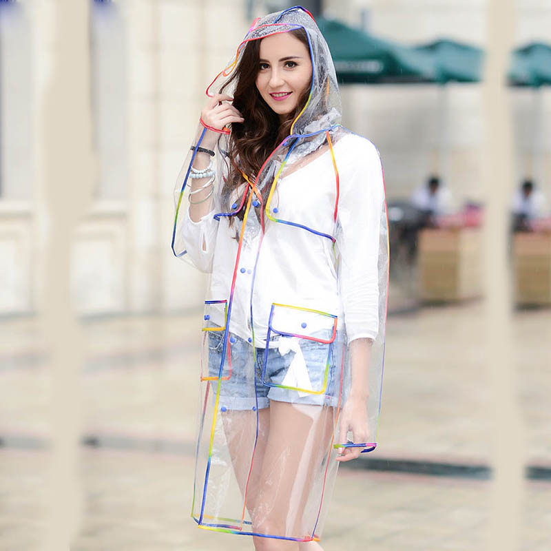 Colorful Rainbow Edge Transpar - Camping Rain Poncho 评论和价格