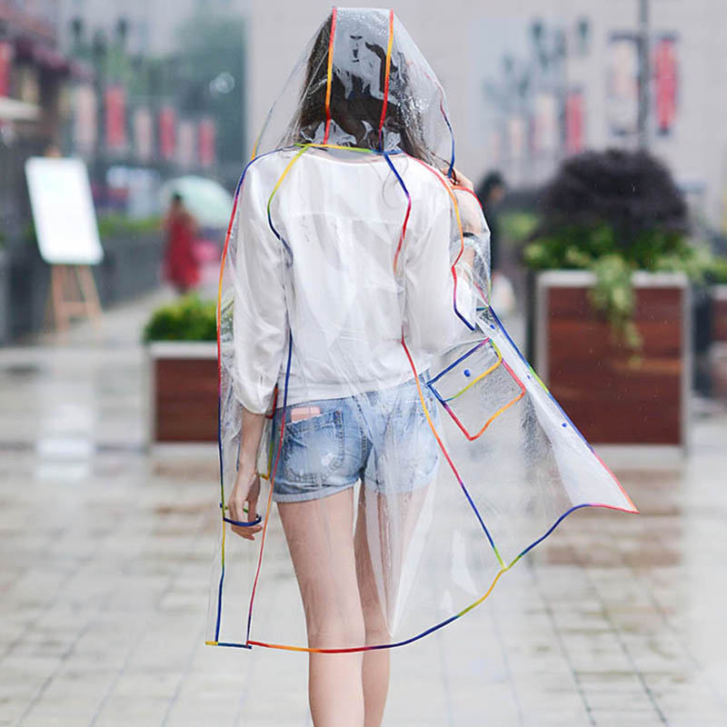 Colorful Rainbow Edge Transpar - Camping Rain Poncho 评论和价格
