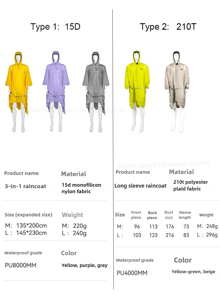 15D/210T Raincoat Waterproof R - Camping Rain Poncho 评论和价格